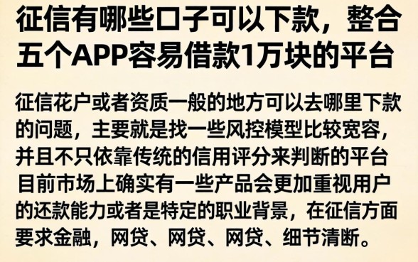 征信有哪些口子可以下款，整合五个APP容易借款1万块的平台