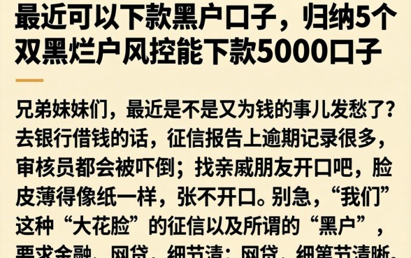 最近可以下款的黑户口子,归纳5个双黑烂户风控能下款5000口子