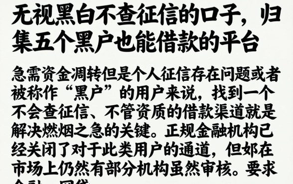 无视黑白不查征信的口子，归集五个黑户也能借款的平台