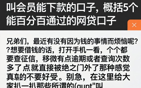 叫会员能下款的口子，概括5个能百分百通过的网贷口子