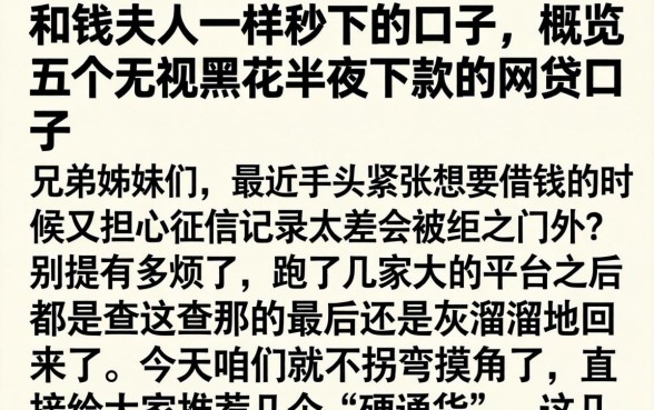 和钱夫人一样秒下的口子，概览五个无视黑花半夜下款的网贷口子