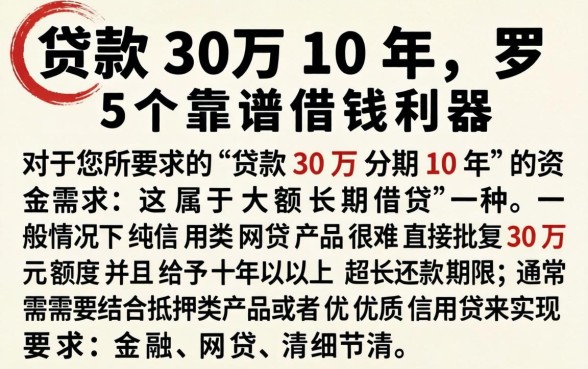 贷款30万10年，罗列五个靠谱借钱利器