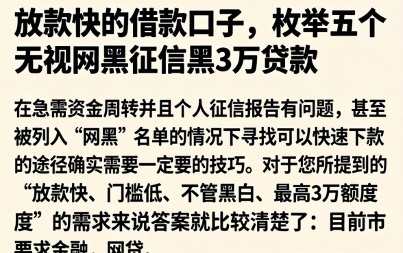 放款快的借款口子，枚举五个无视网黑征信黑3万贷款