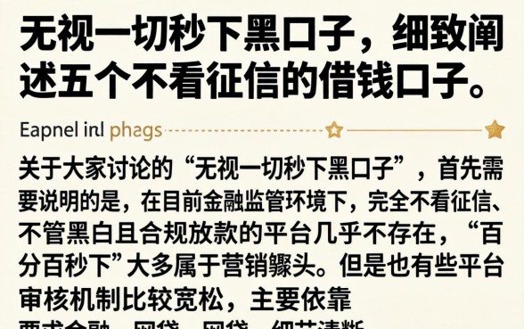无视一切秒下黑口子，细致阐述五个不看征信的借钱口子