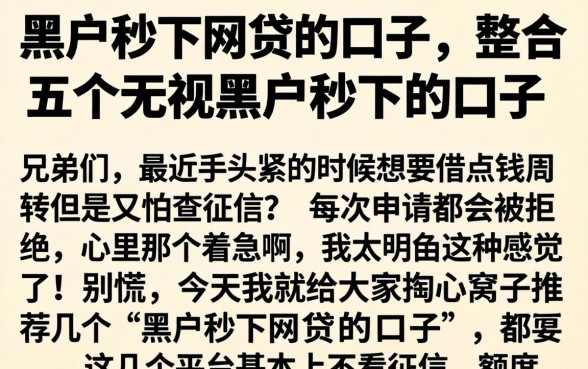 黑户秒下网贷的口子，整合五个无视黑户秒下的口子