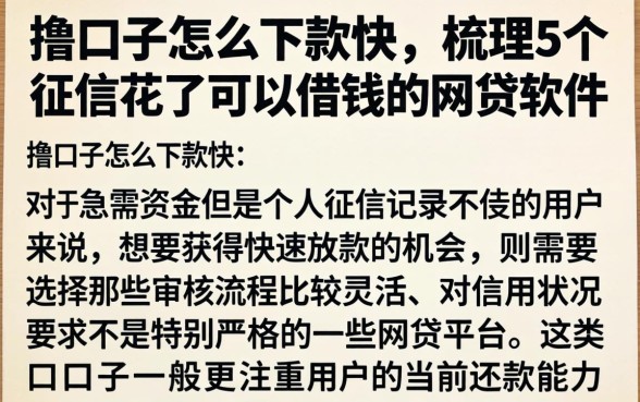 撸口子怎么下款快，梳理5个征信花了可以借钱的网贷软件