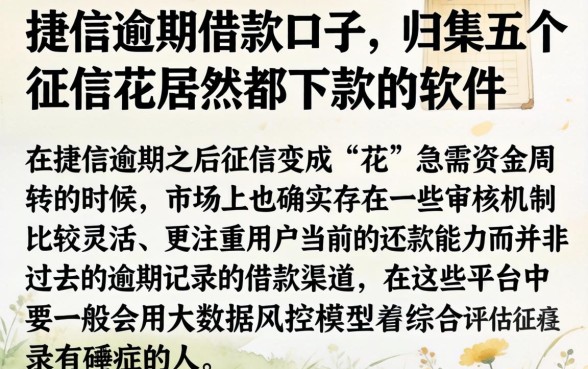 捷信逾期借款口子，归集五个征信花居然都下款的软件