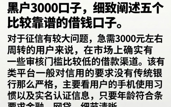 黑户3000口子,细致阐述五个比较靠谱的借钱口子