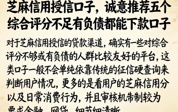 芝麻信用授信口子，诚意推荐五个综合评分不足有负债都能下款口子