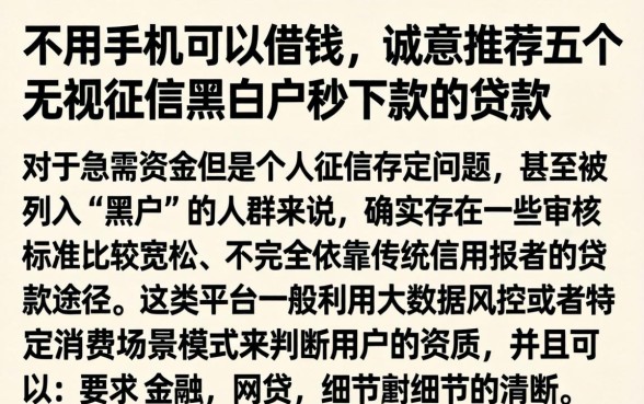 不用手机可以借钱，诚意推荐五个无视征信黑白户秒下款的贷款