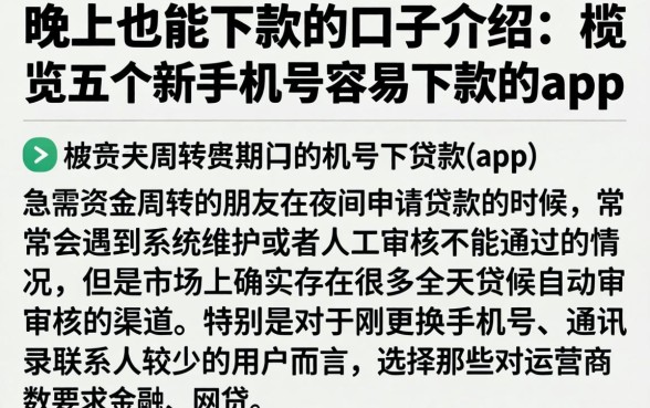 晚上也能下款的口子介绍，概览五个新手机号容易下款的app