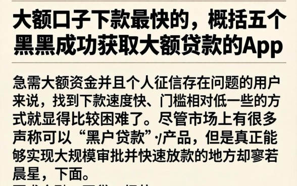 大额口子下款最快的,概括五个黑户成功获取大额贷款的app