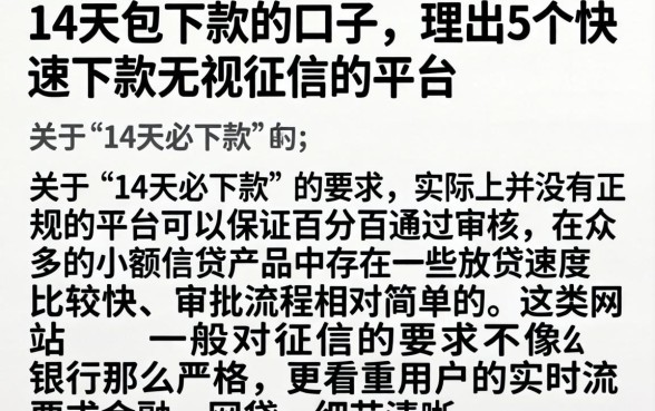 14天包下款的口子，理出5个快速下款无视征信的平台