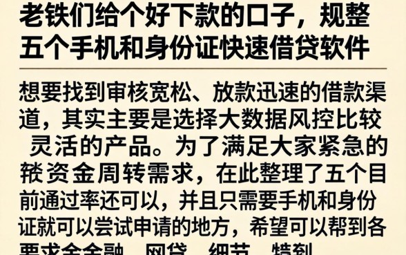 老铁们给个好下款的口子，规整五个手机和身份证快速借钱软件