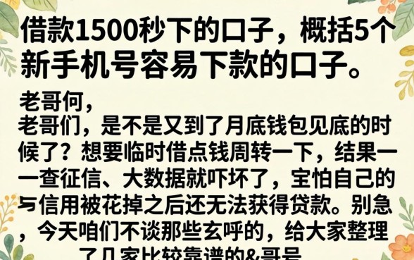 借款1500秒下的口子，概括5个新手机号容易下款的口子