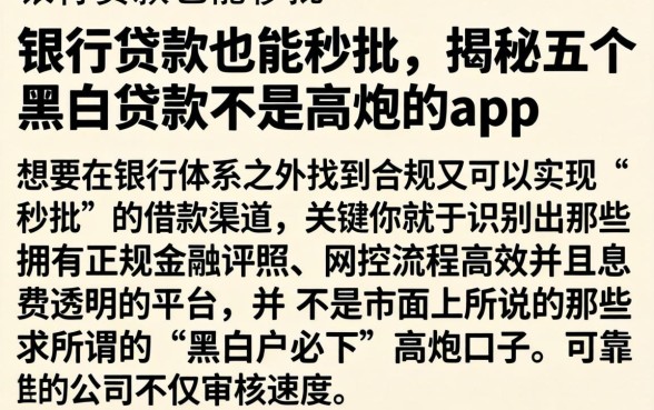 银行贷款也能秒批,揭秘五个黑白贷款不是高炮的app