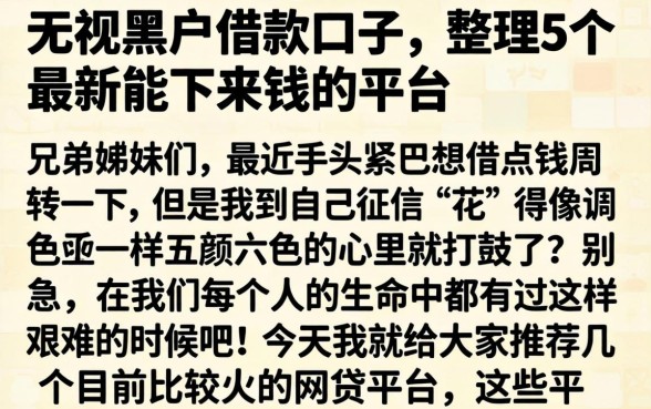 无视黑户借款口子,整理5个最新能下来钱的平台
