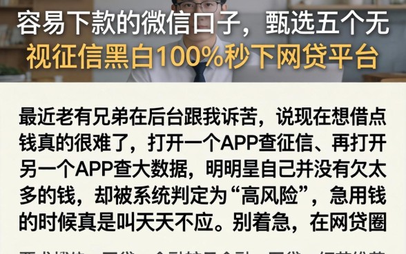 容易下款的微信口子，甄选五个无视征信黑白100%秒下网贷平台