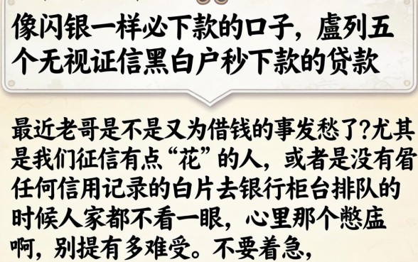 像闪银一样必下款的口子，胪列五个无视征信黑白户秒下款的贷款