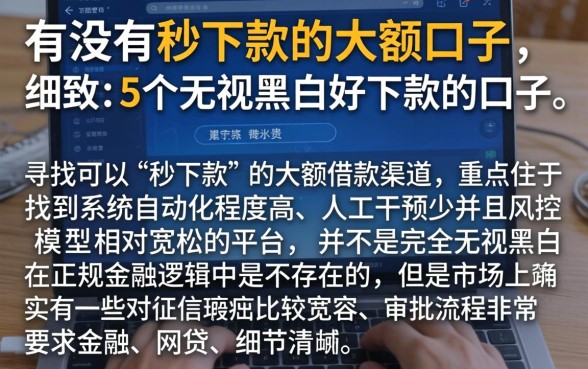 有没有秒下款的大额口子，细致阐述5个无视黑白好下款的口子