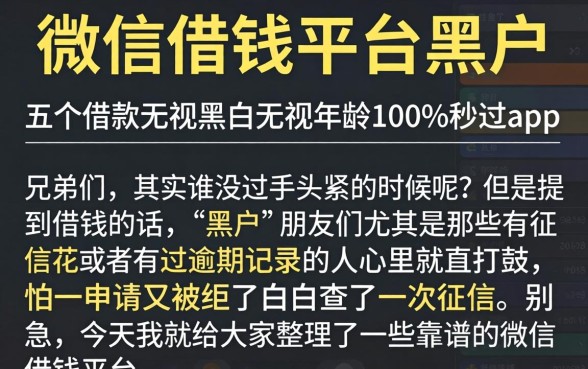 微信借钱平台黑户，详细阐述五个借款无视黑白无视年龄100%秒过app