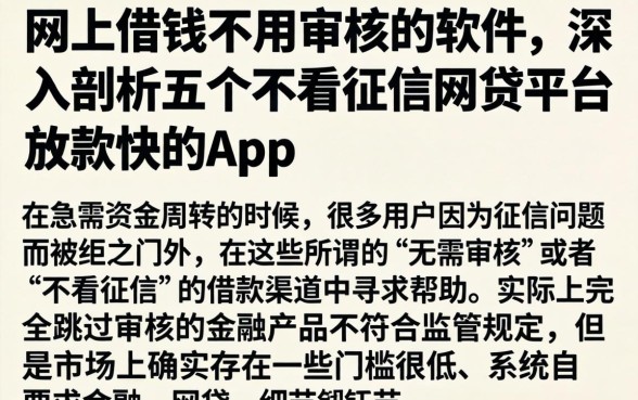 网上借钱不用审核的软件，深入剖析五个不看征信网贷平台放款快的app