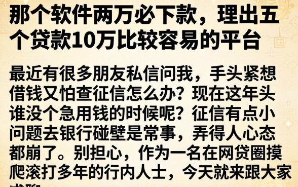 那个软件两万必下款，理出五个贷款10万比较容易的平台