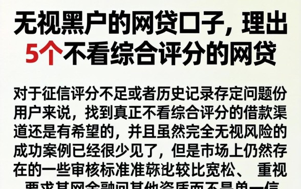 无视黑户的网贷口子,理出5个不看综合评分的网贷
