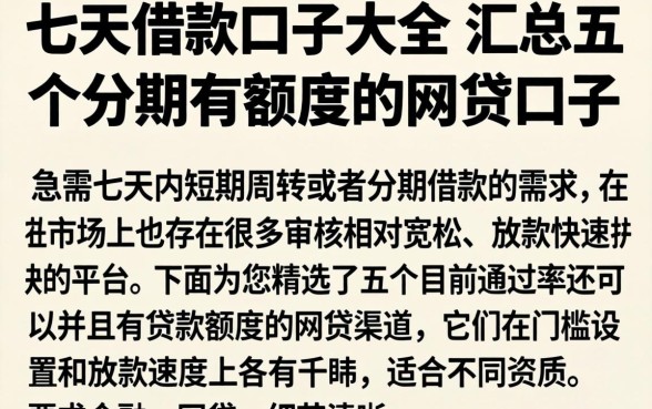 七天借款口子大全，汇总五个分期有额度的网贷口子