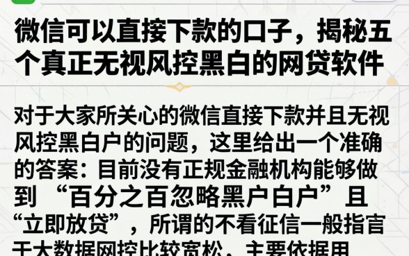 微信可以直接下款的口子，揭秘五个真正无视风控黑白的网贷软件