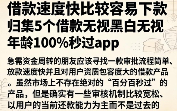 借款速度快比较容易下款，归集5个借款无视黑白无视年龄100%秒过app