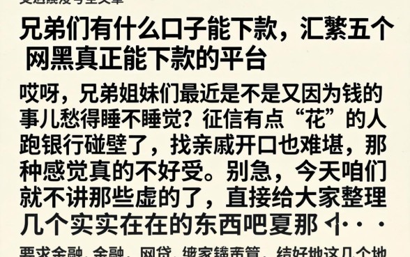 兄弟们有什么口子能下款，汇整五个网黑真正能下款的平台