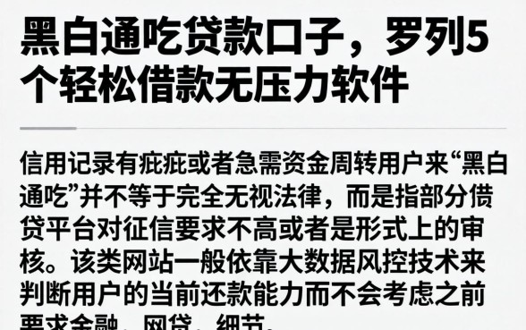 黑白通吃贷款口子,罗列5个轻松借款无压力软件