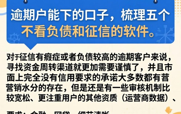 逾期户能下的口子，梳理五个不看负债和征信的软件