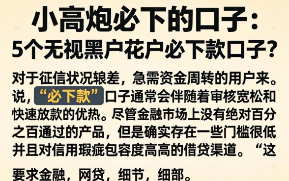 小高炮必下的口子，详细阐述5个无视黑户花户必下款口子