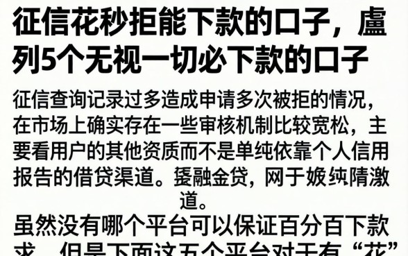 征信花秒拒能下款的口子，胪列5个无视一切必下款的口子