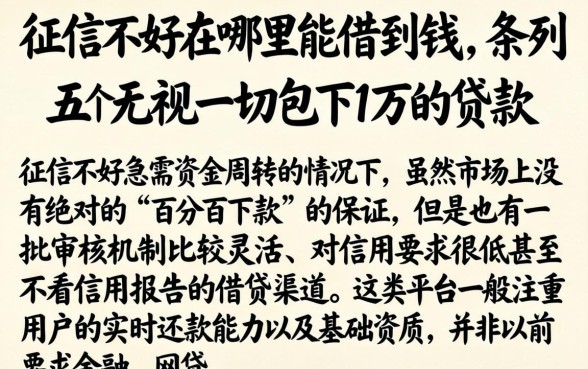 征信不好在哪里能借到钱，条列五个无视一切包下1万的贷款