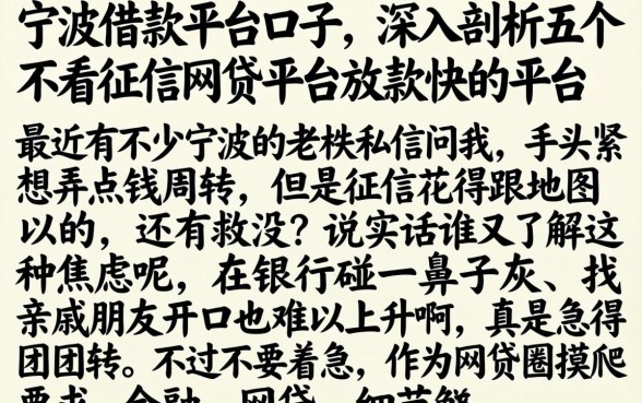 宁波借款平台口子，深入剖析五个不看征信网贷平台放款快的平台
