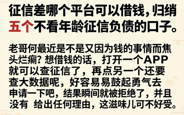 征信差哪个平台可以借钱，归纳五个不看年龄征信负债的口子