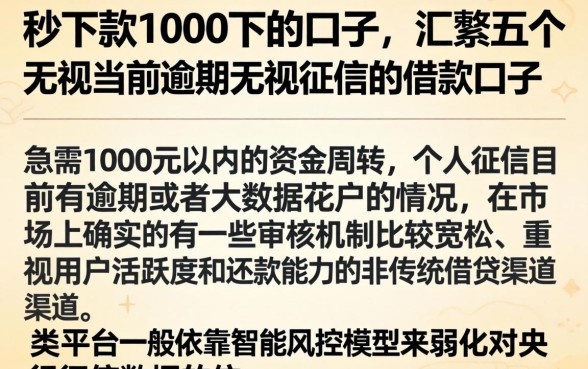 秒下款1000下的口子,汇整五个无视当前逾期无视征信的借款口子