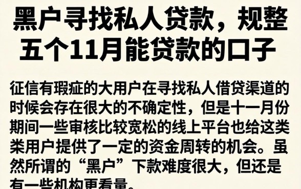 黑户寻找私人贷款，规整五个11月能贷款的口子