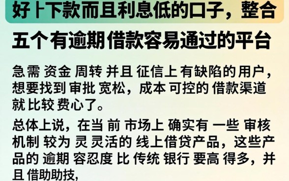 好下款而且利息低的口子,整合五个有逾期借款容易通过的平台