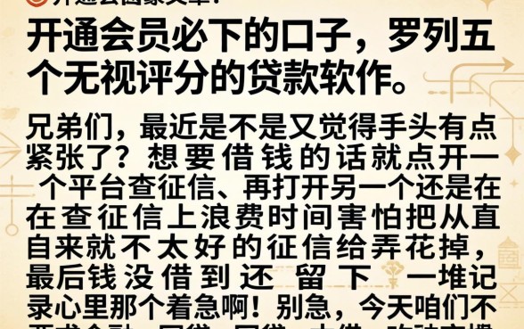 开通会员必下的口子,罗列五个无视评分的贷款软件
