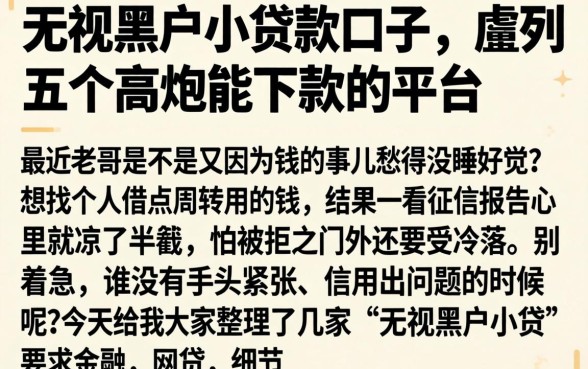 无视黑户小贷款口子，胪列五个高炮能下款的平台