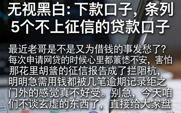 无视黑白的下款口子，条列5个不上征信的贷款口子