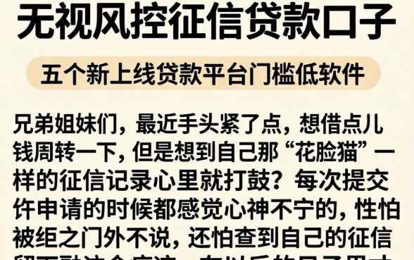 无视风控征信的贷款口子，详细阐述五个新上线贷款平台门槛低软件