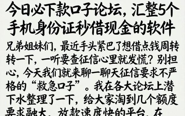 今日必下款口子论坛，汇整5个手机身份证秒借现金的软件
