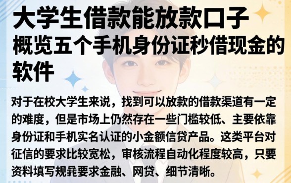 大学生借款能放款的口子，概览五个手机身份证秒借现金的软件
