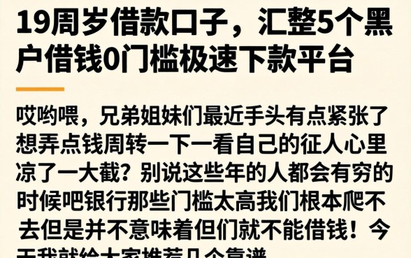 19周岁借款口子,汇整5个黑户借钱0门槛极速下款平台
