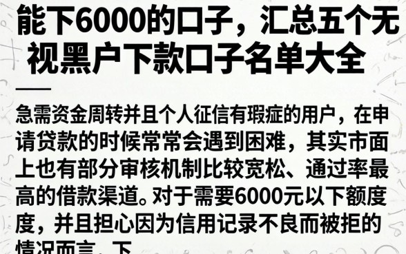能下6000的口子，汇总五个无视黑户下款口子名单大全